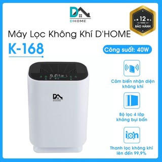 Máy lọc không khí Ion Âm thông minh Dhome K168, Lọc khói bụi, vi khuẩn và bụi mịn PM2.5. Màn hình cảm ứng