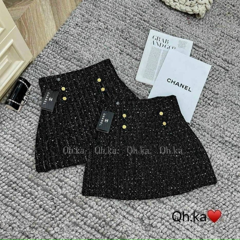 Chân váy Dạ Tweed Kim Sa cúc đồng lưng cao kèm lót trong phong cách hàn quốc