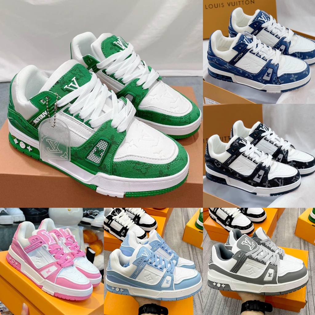 Giày Louis Vuitton Trainer hàng cao cấp, LV Trainer, Giày Sneaker độn đế LV nam nữ màu xanh, đen cá tính dễ phối đồ