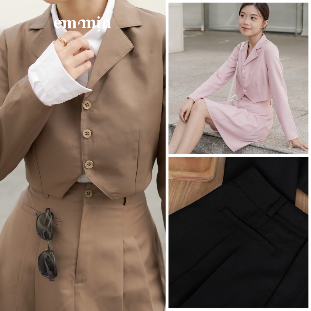Set chân váy xếp ly ngắn có túi quần lót trong và áo vest blazer khoác ngắn 2 lớp và , set thiết kế cao cấp