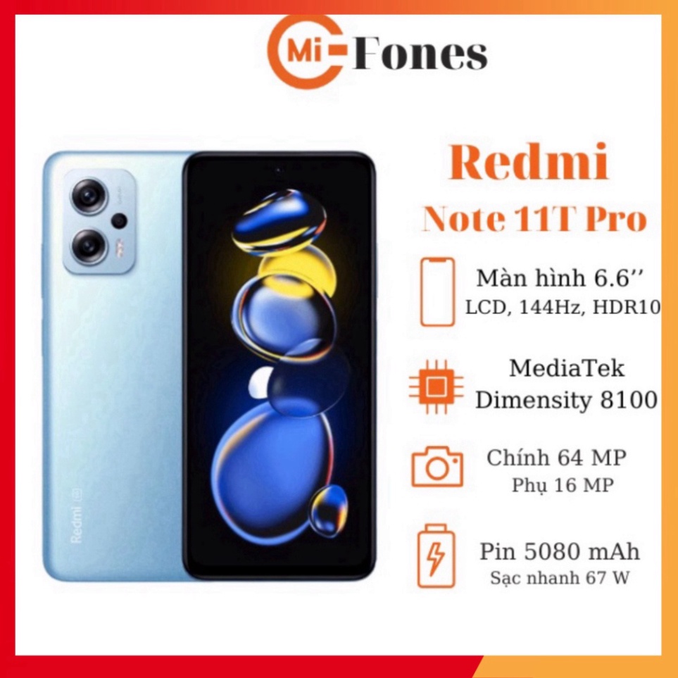 Điện thoại Redmi Note 11T Pro,Nguyên Seal cấu hình chip MediaTek Dimensity 8100,mifones - sale kịch sàn