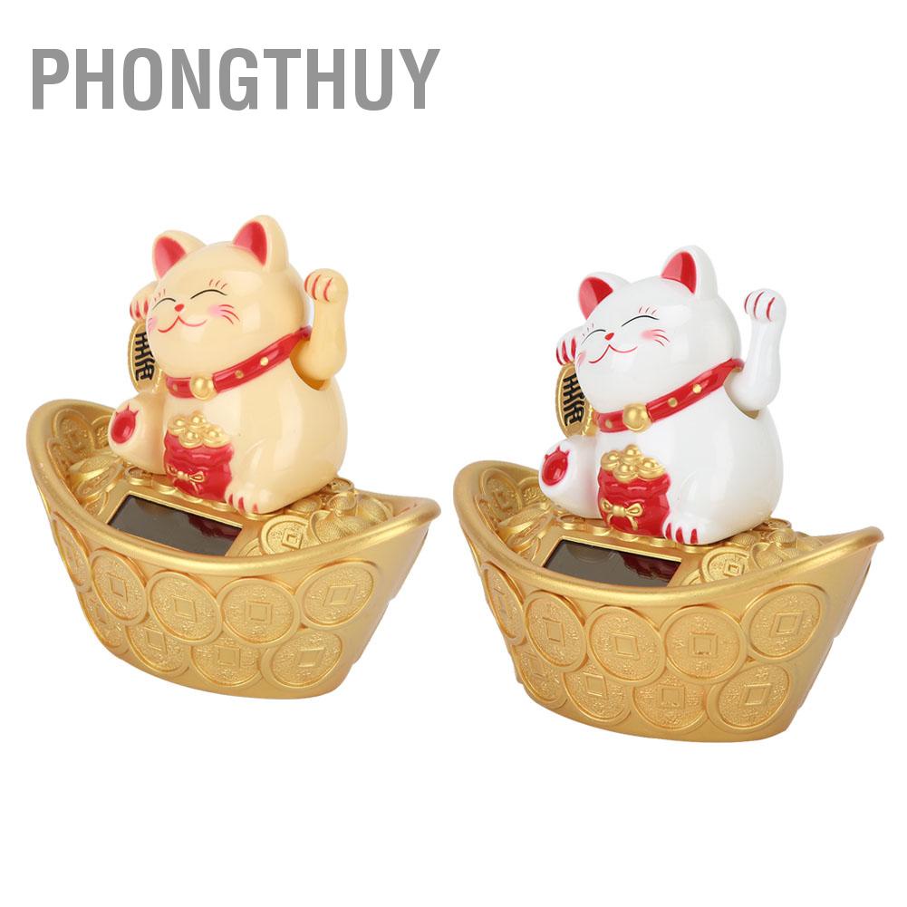 PhongThuy Trang trí mèo may mắn hoạt hình dễ thương chạy bằng năng lượng mặt trời vẫy chào trang cho cửa hàng nhà tại