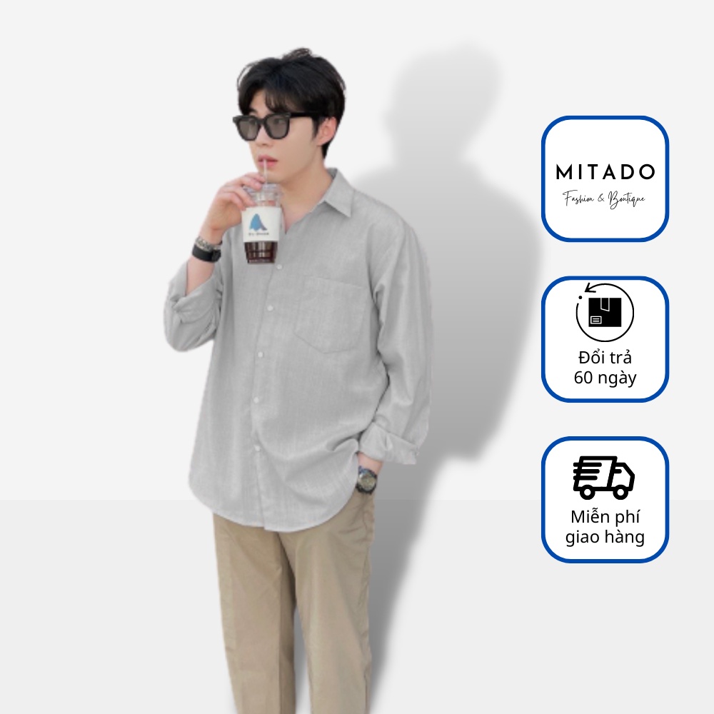 Áo sơ mi nam dài tay MITADO, áo sơ mi form rộng chất vải đũi cao cấp, kiểu dáng trẻ trung năng động