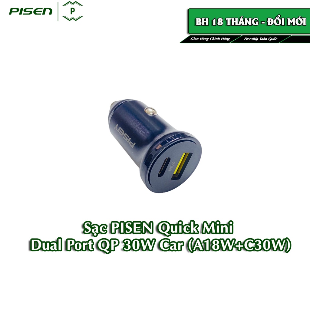 Sạc PISEN Quick Mini Dual Port QP 30W Car   - Hàng chính hãng, bảo hành 18 tháng