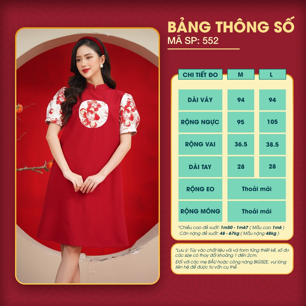 Đầm Suông A Dáng Áo Dài Tết Cách Tân MICHI House Váy Xuông Màu Đỏ Truyền Thống Sang Trọng Mặc Lễ Tết Xinh V552