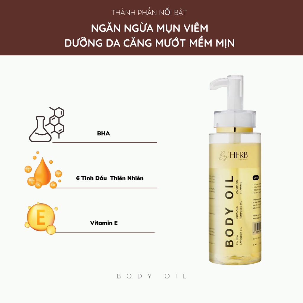 Combo Dầu Dưỡng Da Body - Body Oil Bha By'HERB 250ml