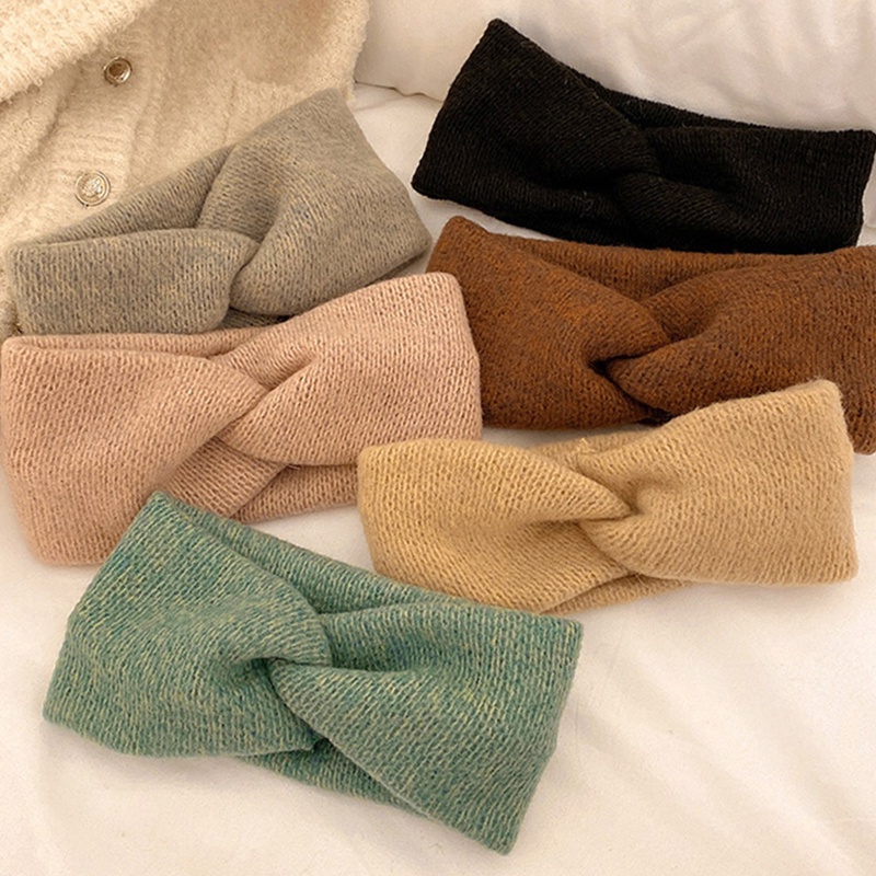 Băng Đô Len Bản Rộng Co Giãn Màu Trơn Thời Trang Mùa Đông Cho Nữ JP5