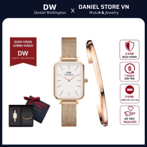 . Đồng Hồ Nữ Daniel Welington Quadro Pressed Melrose White & Vòng Tay Classic Cuff V1 DW Chính Hãng - DanielStoreVn .