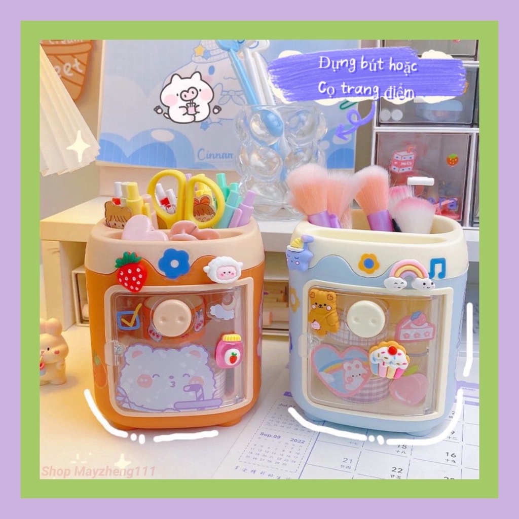 Ống đựng bút/ lọ cắm bút hoặc cọ trang điểm hình dán mũi heo cute tặng luôn hình dán sticker