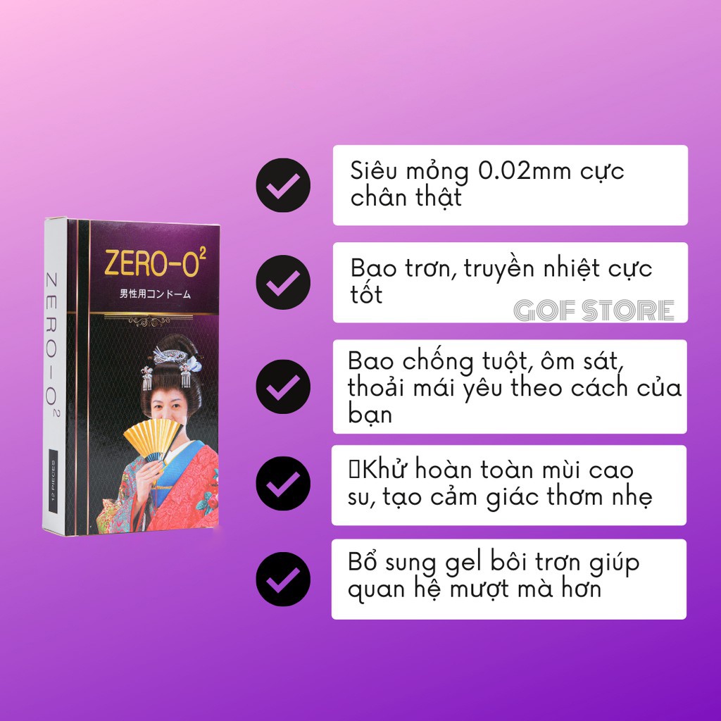 Bao cao su 49mm Zero 02, bao cao su size nhỏ siêu mỏng cổ thắt kéo dài thời gian quan hệ