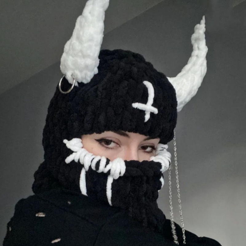 Youyo Mũ Dệt Tay Hình Sừng Quái Vật Balaclava Đội Lễ Hội Cho Nữ Thanh Thiếu Niên