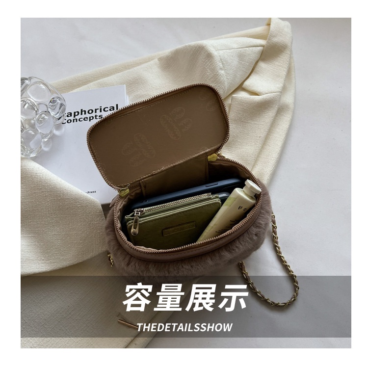 Túi Xách Đeo Chéo Hình Trụ Phối Lông Nhung Phong Cách Thời Trang Retro 2022 Mới