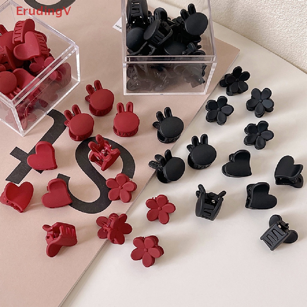 Set 5 Kẹp Tóc Càng Cua Mini Bằng Nhựa Hình Trái Tim Màu Đỏ Đen Ngọt Ngào Thời Trang Cho Nữ