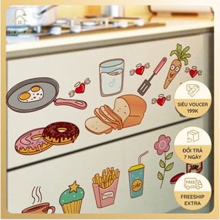 Decal dán tủ lạnh hình bánh kẹo, tranh dán tường bếp