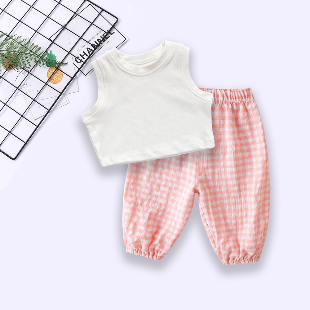 Áo Croptop Sát Nách Quần Ống Rộng Kẻ Caro Bé Gái Sành Điệu - BabyBoo - PiBo Store