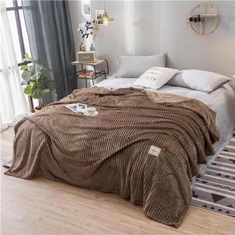Chăn Nhung Tuyết Kẻ Tăm Thu Đông, Văn Phòng Cao Cấp Mềm Mịn Nhập Khẩu 2mx2m3✅
