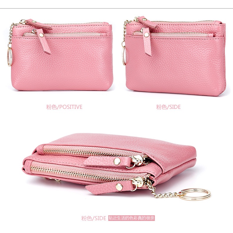Ví Da Thật Đa Năng Có Khóa Kéo Thiết Kế Trẻ Trung Hợp Thời Trang Cho Bạn Gái