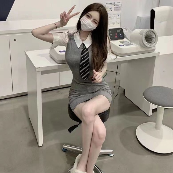 Đầm Ngắn Tay Giả Hai Lớp Thời Trang Mùa Hè Cho Nữ