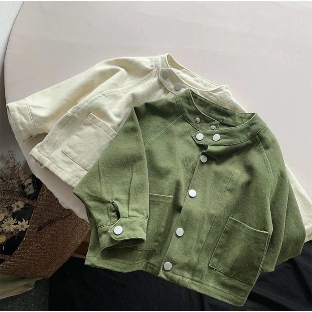 Áo Khoác Sơ Mi Cho Bé, Áo Dài Tay Phong Cách Hàn Quốc Vải Kaki Dày Dặn Mềm Mịn - Thời Trang Trẻ Em Poskids