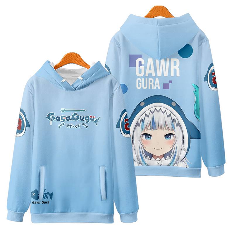 Áo Khoác Tay Dài Có Khóa Kéo In Hình Anime Hololive Gawr Gura Thời Trang Unisex