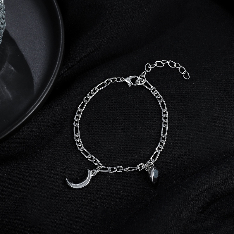 Sf Set 2 Vòng Tay Chuỗi Hạt Nam Châm Mặt Trời / Mặt Trăng / Trái Tim Thời Trang Cho Cặp Đôi