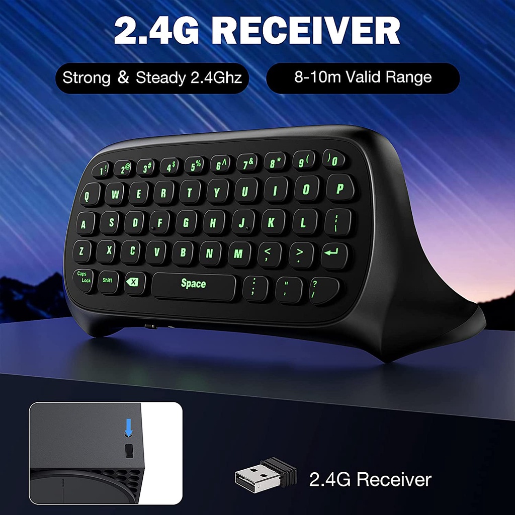 Bàn Phím Thu Tín Hiệu Không Dây 2.4G Màu Xanh Lá Cây Moko Với Tai Nghe / Giắc Cắm Âm Thanh Cho Tay Cầm Xbox One Series X / S, One S / Elite / 2
