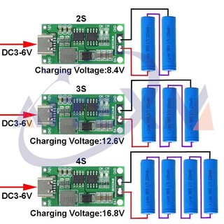 Bộ Sạc Tăng Áp 2S 3S 4S Type-C Sang 8.4V 12.6V 16.8V 7.4V 11.1V 14.8V 18650 Lithium