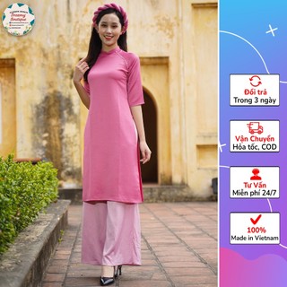 Set áo dài lụa ngọc trai: áo hồng- quần hồng | áo dài cách tân vintage