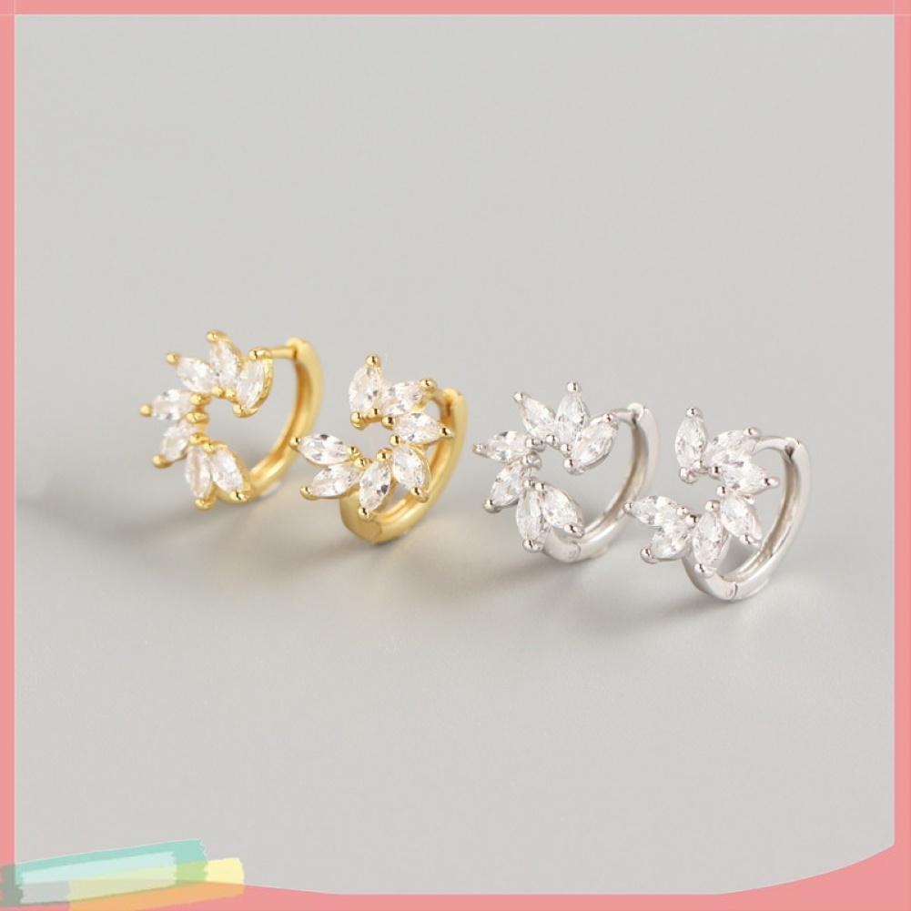 【LK】Fashion Women Rhinestone Inlaid Flower Hoop Huggie Earrings Party Jewelry Gift