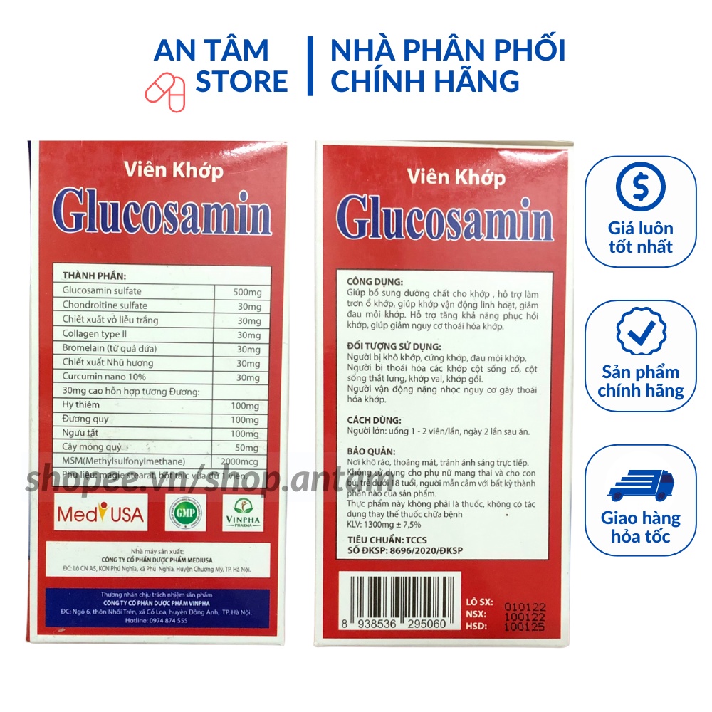 Viên khớp Glucosamin MSM 2000 - Giảm đau nhức mỏi xương khớp hộp 60 viên