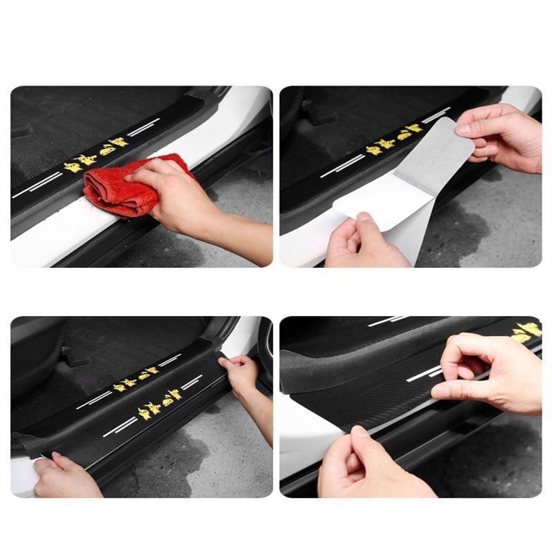 Nẹp Cửa Cốp Vân Carbon Chống Trầy Xước Trơn Trượt, Bảo Vệ Cửa Xe Ô Tô Có Logo Hãng Xe Volvo