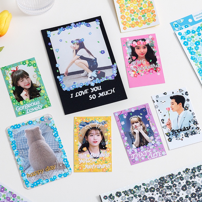 Zanmo tấm hình dán sticker hoa nhỏ kim tuyến dễ thương decor toploader