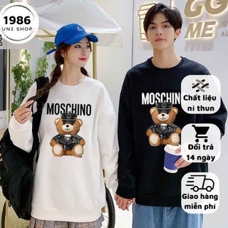 Áo thun nam nữ dài tay Gấu Moschino 1986unishop, Áo nỉ phông trơn Hàn Quốc cổ tròn cao cấp, Áo nỉ tay dài chất đẹp