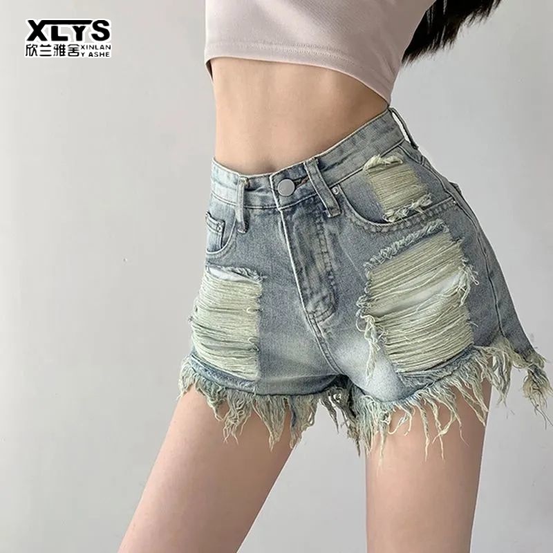 [Mã FADEP2212 giảm 10k đơn từ 99k] Quần Short Denim Lưng Cao Phong Cách Đường Phố Gợi Cảm Cho Nữ