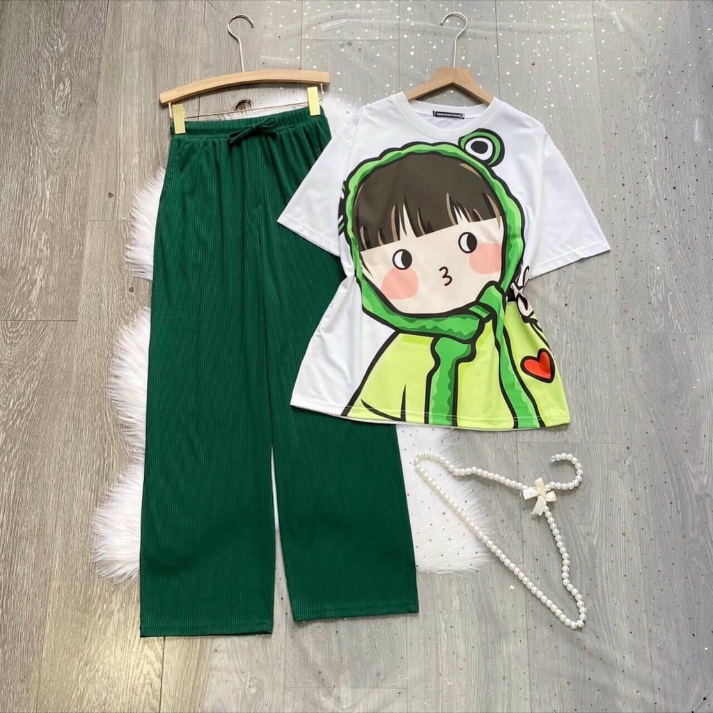 Set đồ nữ quần dài THUN GÂN TĂM 02 ❤️ Đồ bộ hoạt hình form rộng Freesize Molly Fashion