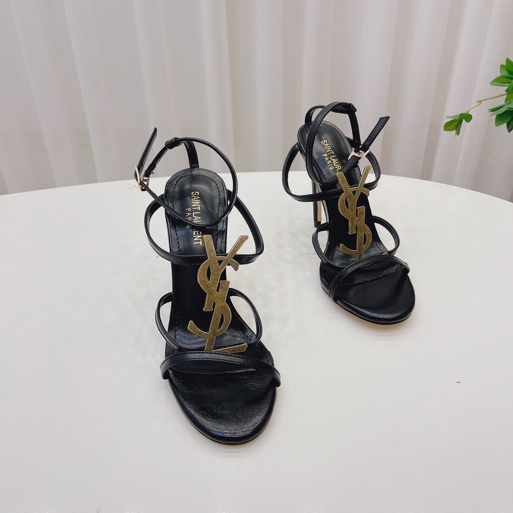 Sandal cao gót nữ tag đồng và vàng dây mảnh gót 10cm