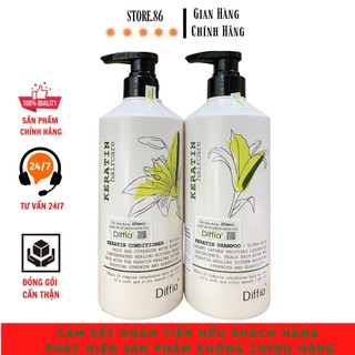 Dầu Gội keratin evuar (DIFFIA) kiềm dầu, siêu phục hồi mềm mượt, chống rụng tóc cặp dầu gội xả 758ml