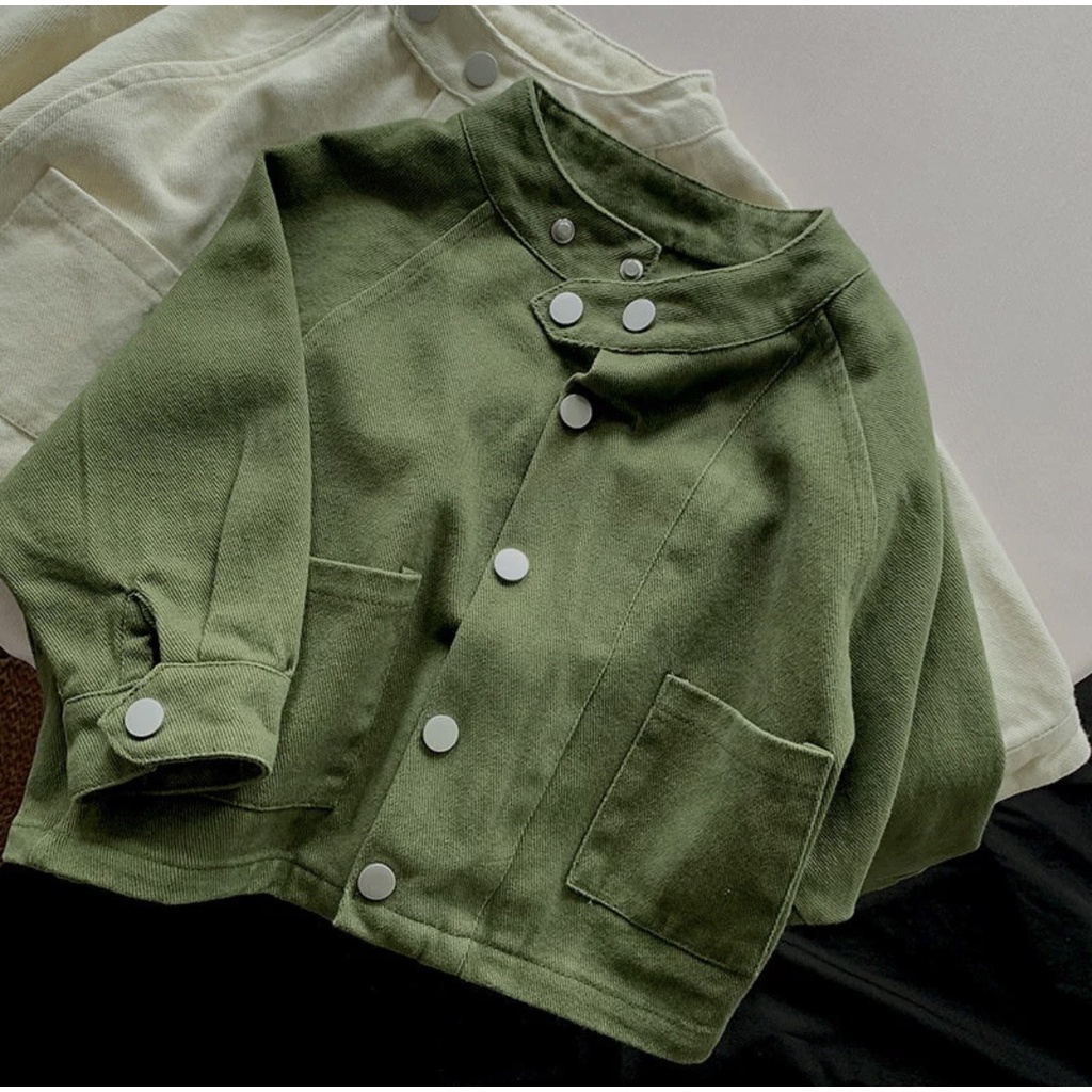 Áo Khoác Sơ Mi Cho Bé, Áo Dài Tay Phong Cách Hàn Quốc Vải Kaki Dày Dặn Mềm Mịn - Thời Trang Trẻ Em Poskids