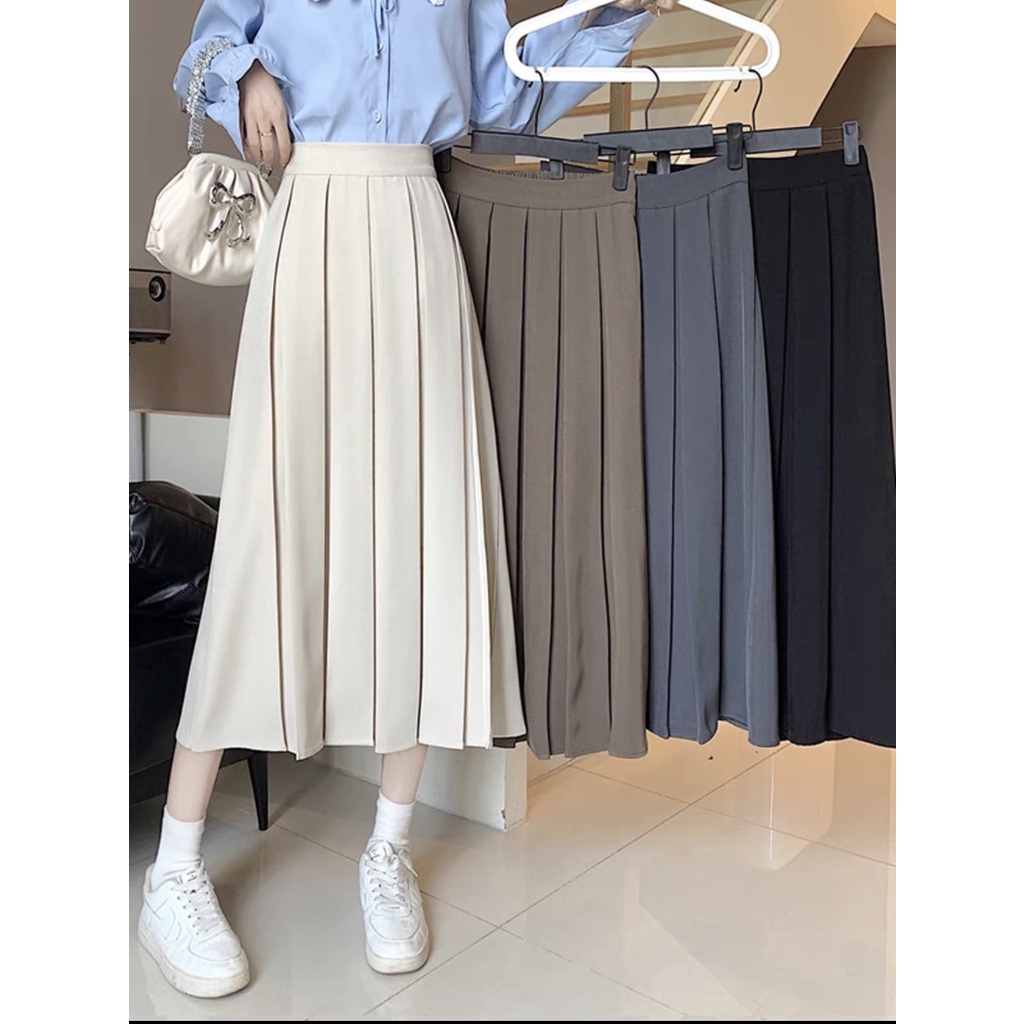 Chân váy Midi xòe dáng dài xếp ly to