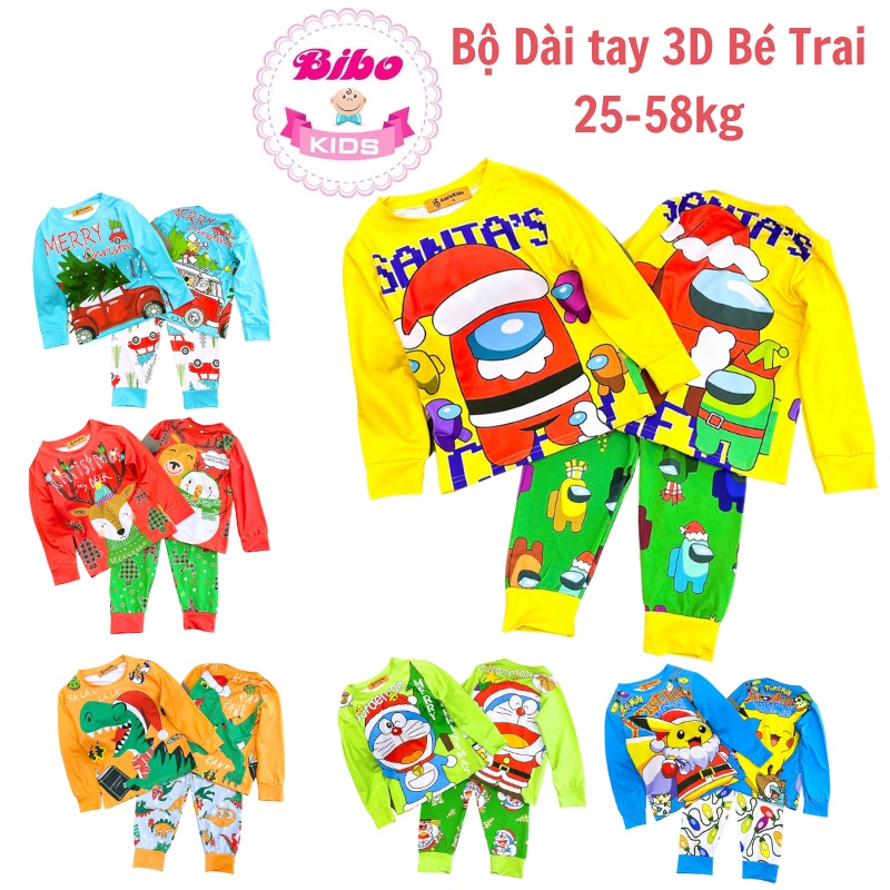[25-48kg]Set quần áo Giáng Sinh cho bé Trai tay dài quần dài, chất thun lạnh in Hoạt hình HotTrend. Đồ bộ trẻ em