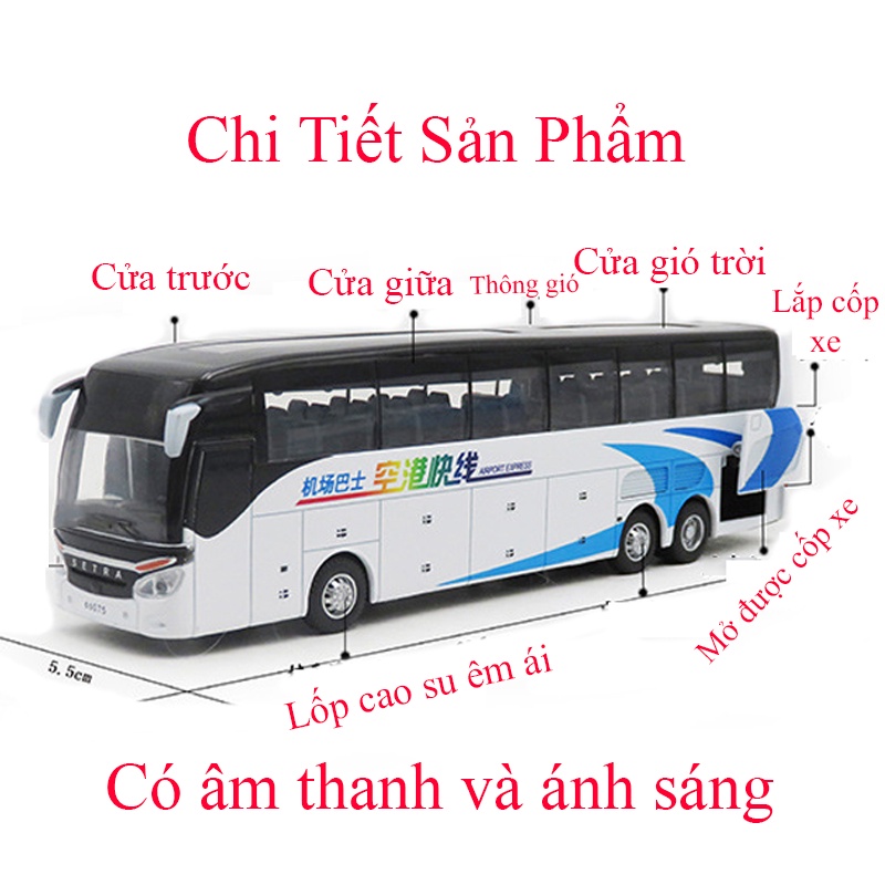 Mô hình xe bus chở khách hạng thương gia KAVY bằng hợp kim có nhạc và đèn mở được tất cả cánh cửa