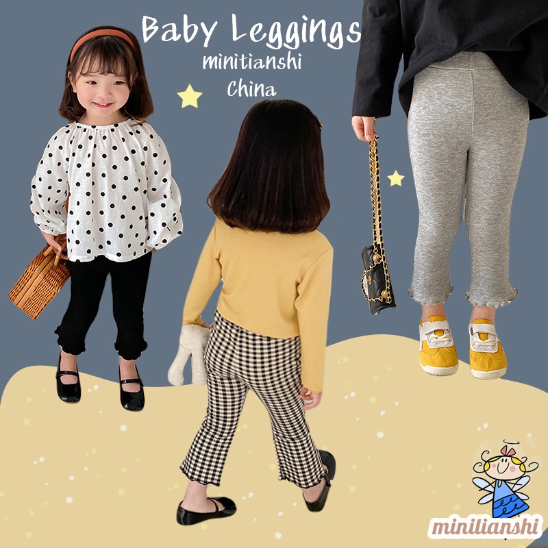 Minitianshi Quần Legging Cotton Ống Loe In Họa Tiết Kẻ Sọc Caro Thời Trang Mùa Xuân Cho Bé Gái 2-8 Tuổi