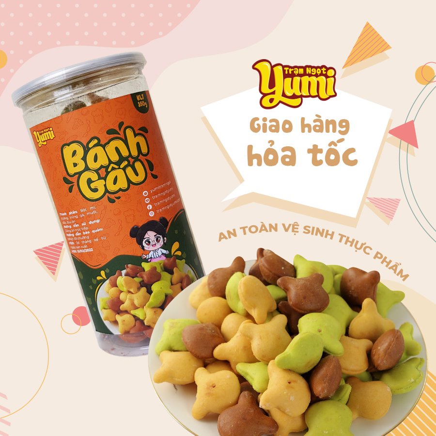 Bánh gấu Trạm ngọt Yumi nhân kem sữa 3 vị truyền thống, cà phê, chùm ngây, bánh ngọt ăn vặt thơm ngon