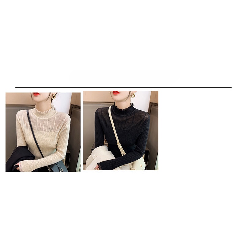 Slim lace stitching half-high collar bottoming long-sleeved shirt