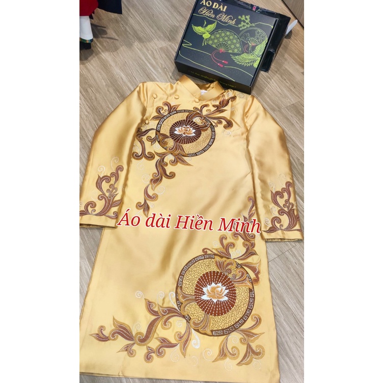 Áo dài cách tân nam vàng đồng thiết kế tay vest đứng form, sang trọng