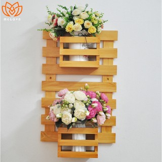 Kệ gỗ treo tường ban công, kệ trang trí MEGOVN, giá gỗ thông gắn tường trang trí, ngoại thất đẹp, treo cây, hoa