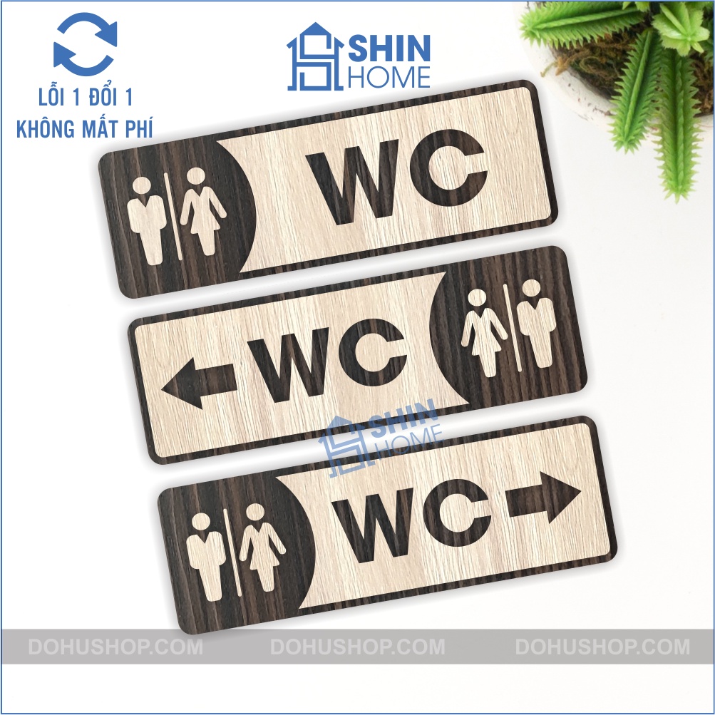 Bảng toilet gỗ - biển wc nam nữ vintage decor có sẵn keo dán phòng vệ sinh