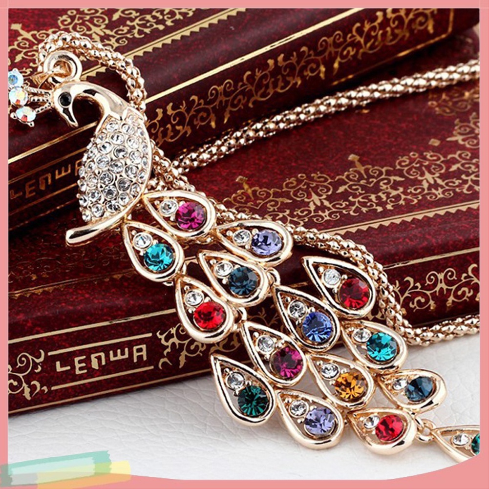 Dây Chuyền Hình Chú Công Đính Đá Nhiều Màu Sắc Thời Trang Cho Nữ