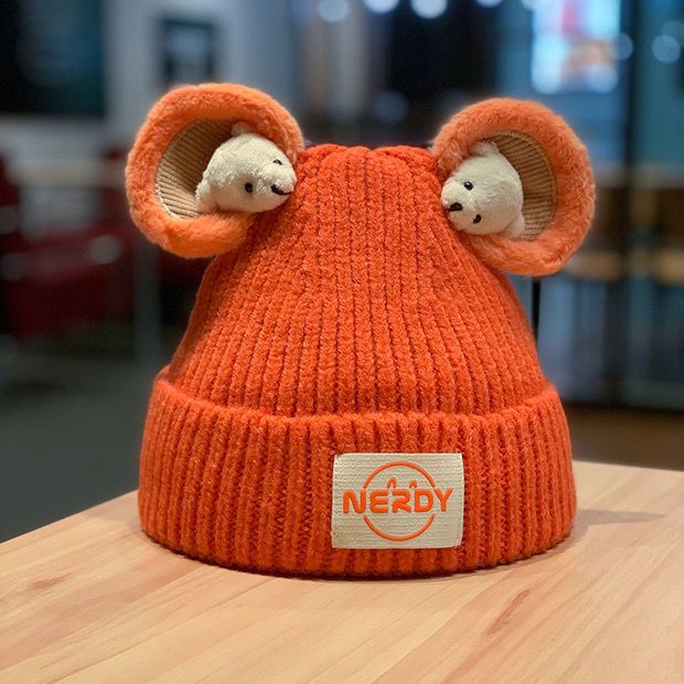 Mũ Len Dày Dặn Giữ Ấm Họa Tiết Gấu Hoạt Hình Thời Trang Thu Đông Cho Mẹ Và Bé