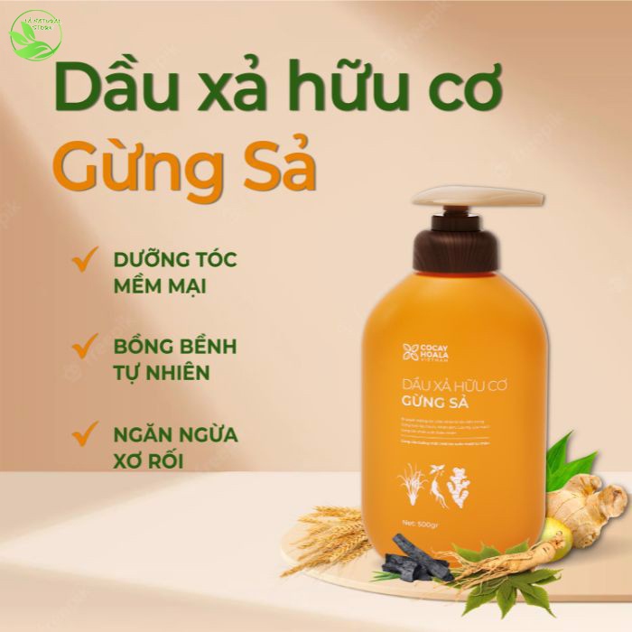 Dầu gội gừng sả hữu cơ cocayhoala làm sạch sâu da đầu, giảm tóc bết, ngăn rụng tóc